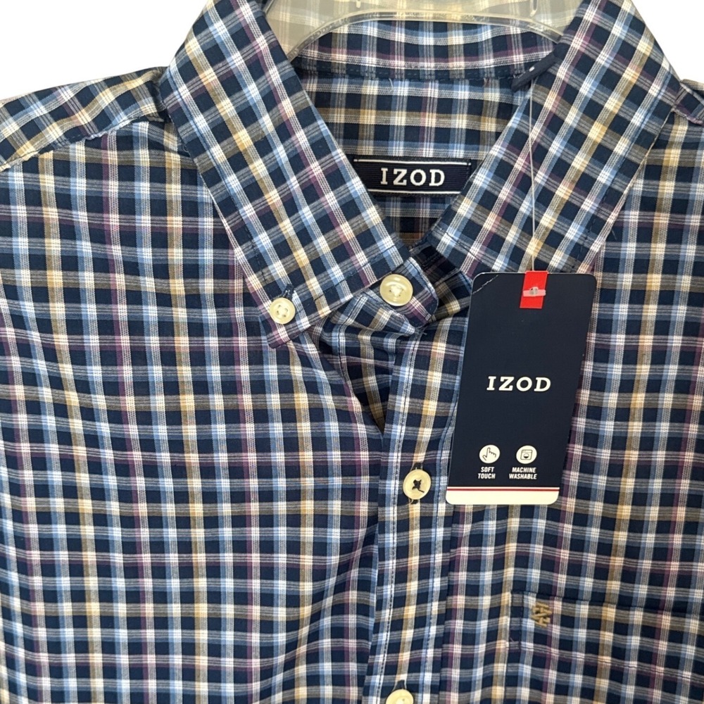 IZOD Long Sleeve Plaid Button Down Shirt blue purple check pattern S NWT